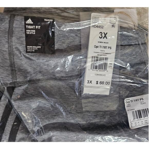 Adidas Womens Training Icon 3-Stripes 7/8 Tights Size 3X Color Grey Heather NWT - Picture 2 of 2